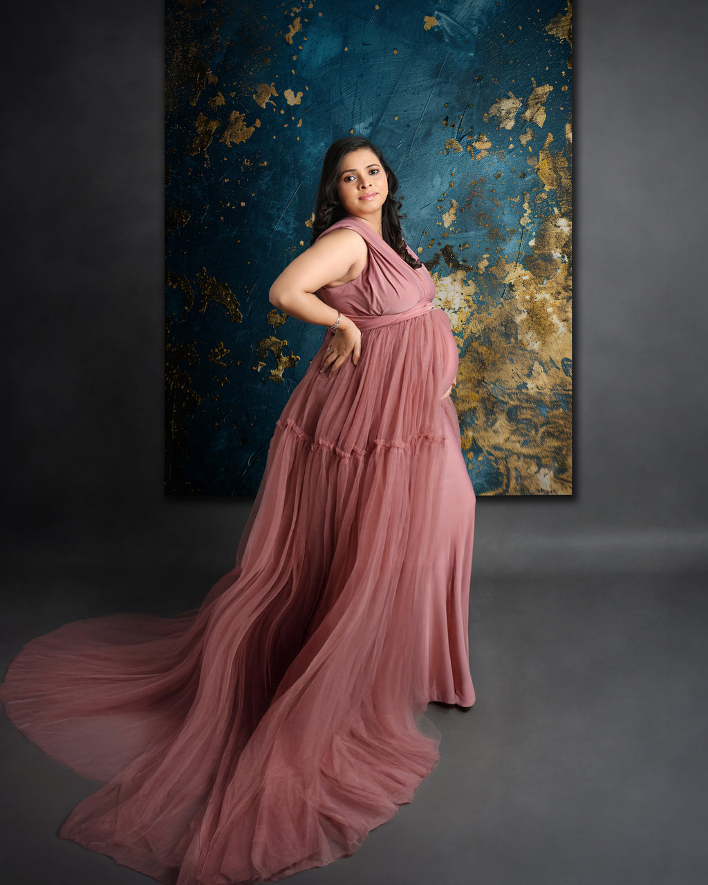 Maternity photoshoot - mauve gown with designer texture backdrop